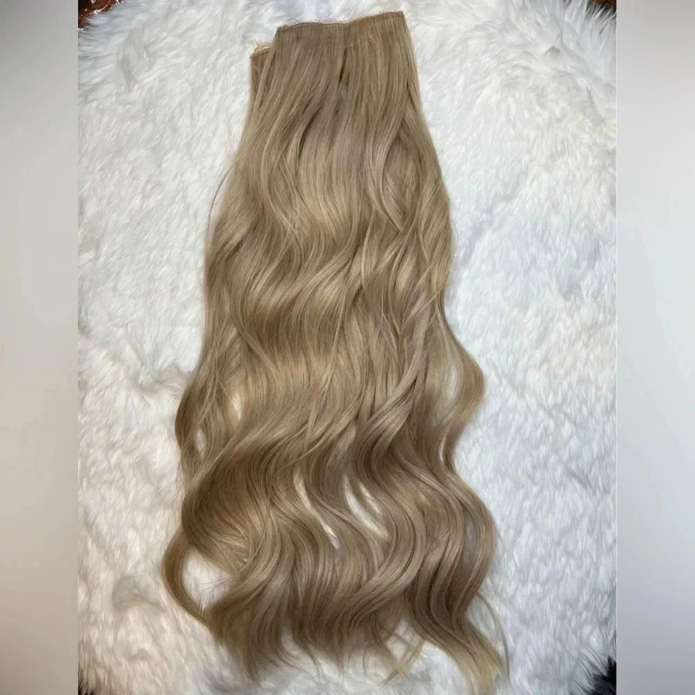 20 Inch Clip in Medium Dark Blonde Hair extensions wavy 4 thick pieces - Picture 6 of 10